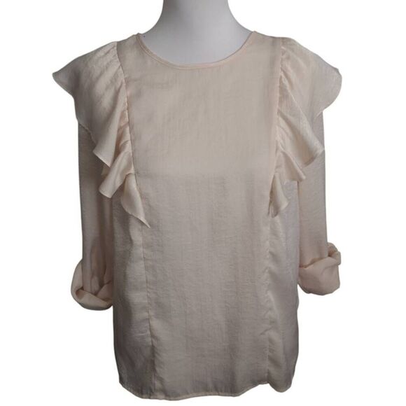 LOVE TREE CREAM RUFFLE BLOUSE SZ.S EUC. - Picture 1 of 6